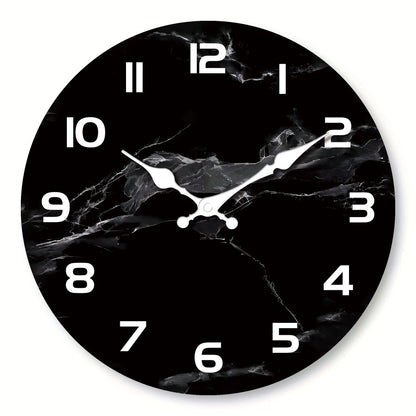 Horloge Murale Design en Bois Effet Marbre Noir, Silencieuse et Épurée – Onyxa