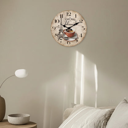 Horloge Murale Design Originale Motif Paris et Tour Eiffel, Analogique et Silencieuse – Paris Café