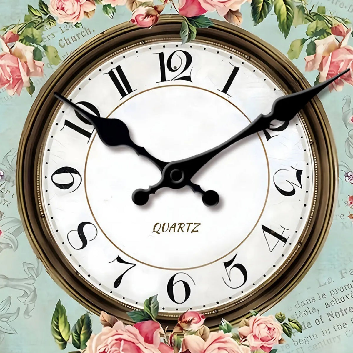 Horloge Vintage Motif Roses en Bois, Silencieuse – Rosalys