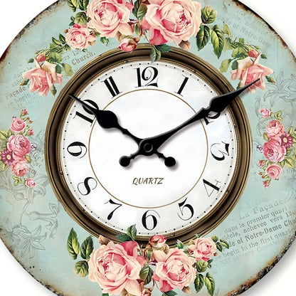 Horloge Vintage Motif Roses en Bois, Silencieuse – Rosalys