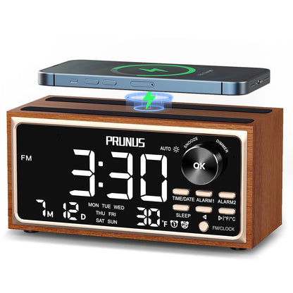 Réveil Radio FM Rétro avec Chargement Sans Fil 15W, Double Alarme – Rétroxa