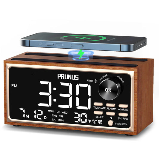 Horloge Numérique Rétro FM Radio avec Chargement Sans Fil 15W, Double Alarme et Auto-Gradation – Rétroxa