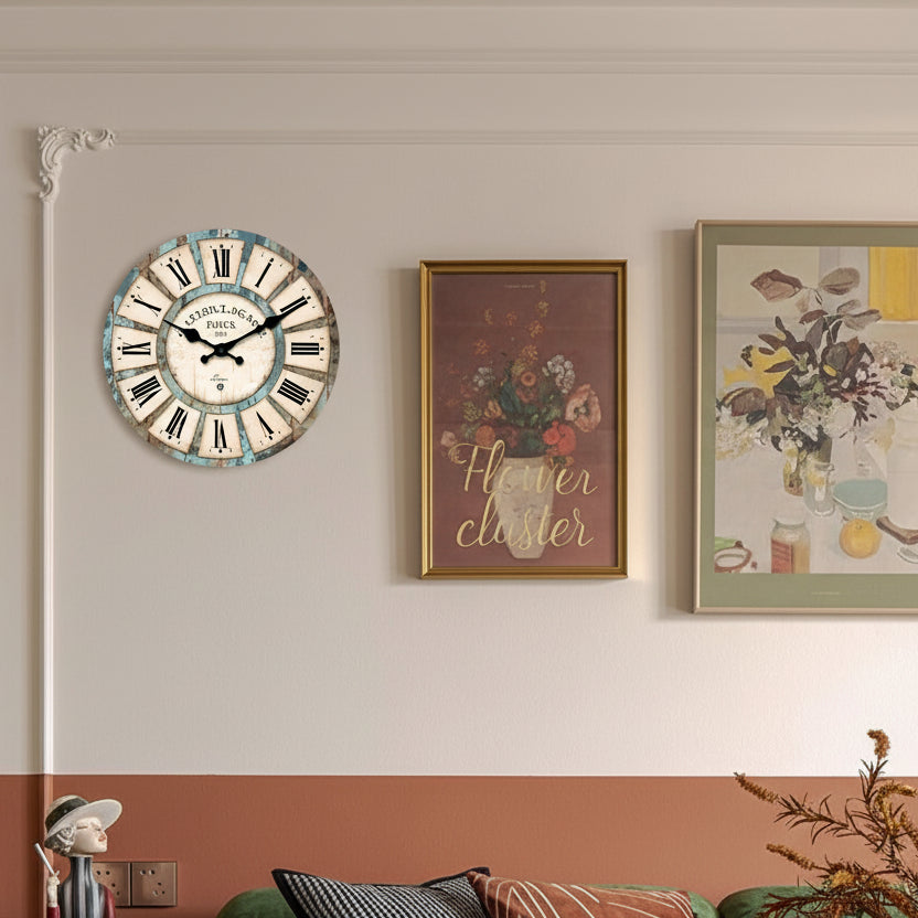 Horloge murale vintage en bois à motif grain naturel, silencieuse et décorative – Rustan