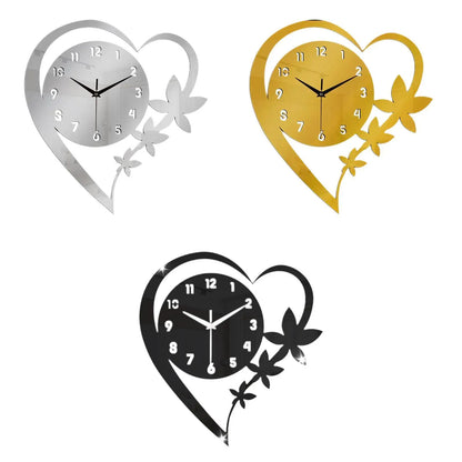 Horloge Murale Design Cœur et Fleur en Acrylique, Silencieuse  – Coeuria