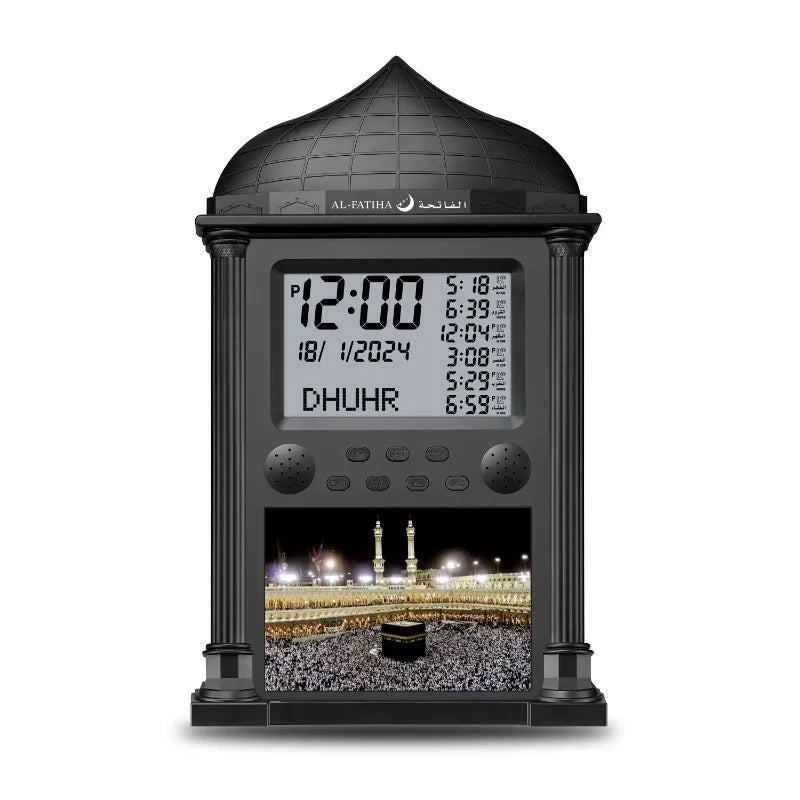 Horloge Azan Numérique Murale & de Bureau – Heures de Prière Mondiales, Adhan, Calendrier Hijri & Direction Qibla - Musulman