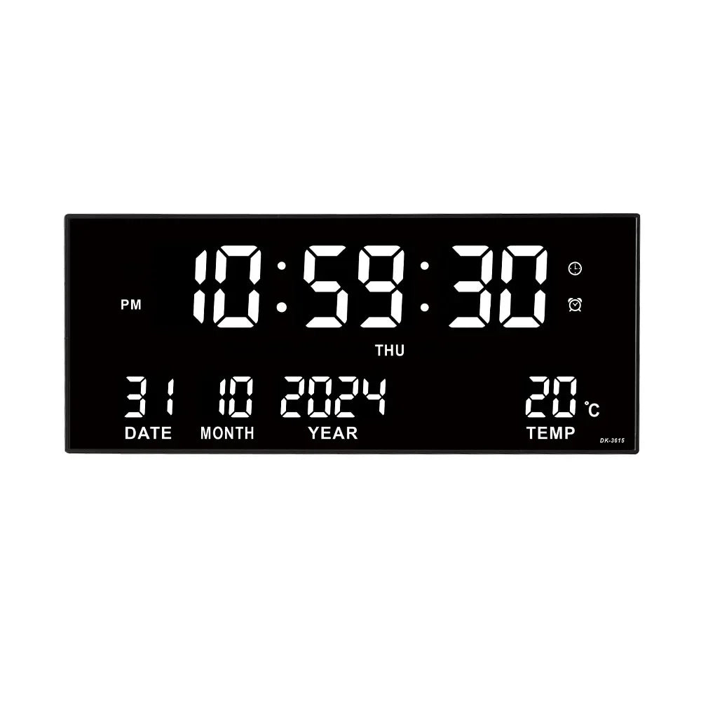 Horloge Numérique Murale Design LED, Température et Alarmes Multiples – Zerda