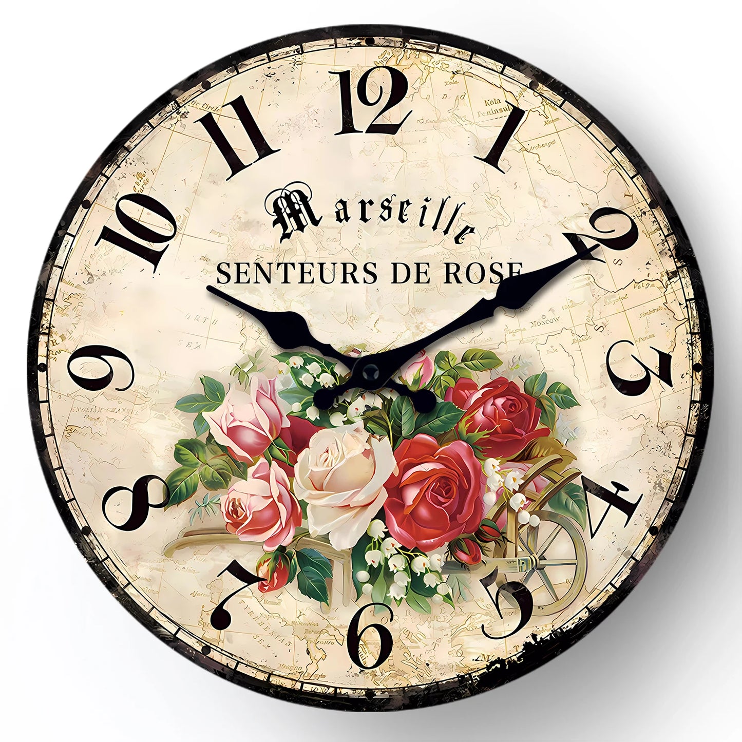 Horloge Murale Vintage Motif Rose en Bois et Bambou, Silencieuse et Romantique – Roséva