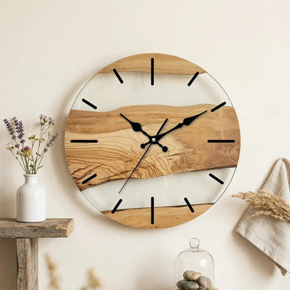 Horloge Murale Design en Verre Trempé Effet Bois, Silencieuse et Facile à Lire – Vernoa