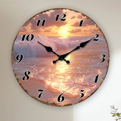 Horloge Murale Originale Coucher de Soleil Marin, Silencieuse – Ondalia
