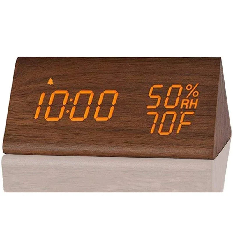 Horloge Numérique LED en Bois avec Réveil, Température & Charge USB – Luminis
