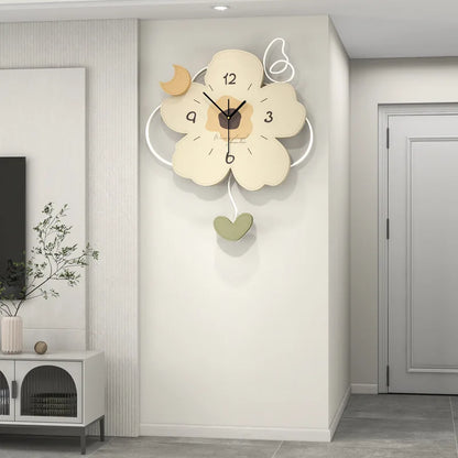 Pendule Murale Florale Crème, Silencieuse et Décorative en Grand Format – Lioréa