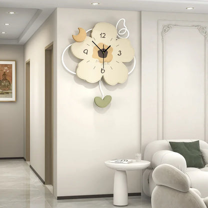 Pendule Murale Florale Crème, Silencieuse et Décorative en Grand Format – Lioréa