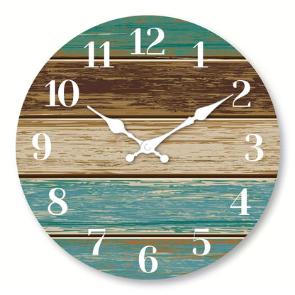 Horloge Murale Originale Silencieuse en Bois, Thème Bord de Mer Bleu et Brun – Côtelia