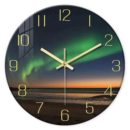 Horloge Murale Originale et Design en Verre Motif Plage et Aurore, Silencieuse et Panoramique – Boréa