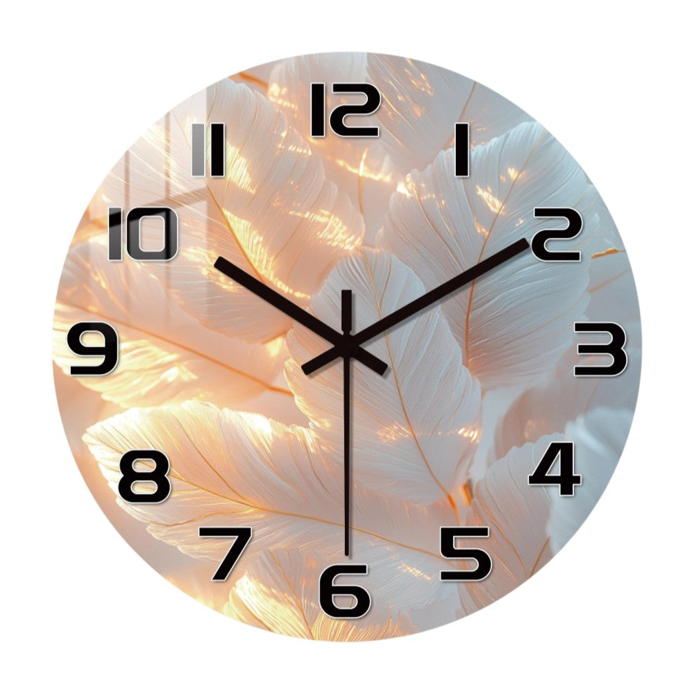 Horloge Murale Originale Plumes Blanches Délicates, Silencieuse – Plumessa