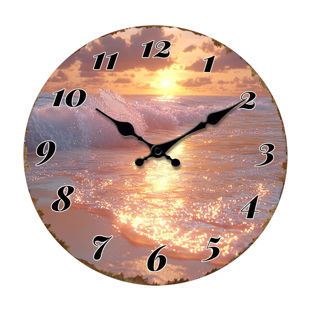 Horloge Murale Originale Coucher de Soleil Marin, Silencieuse – Ondalia
