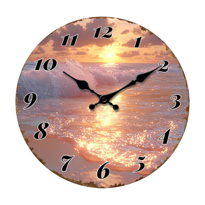 Horloge Murale Originale Coucher de Soleil Marin, Silencieuse – Ondalia