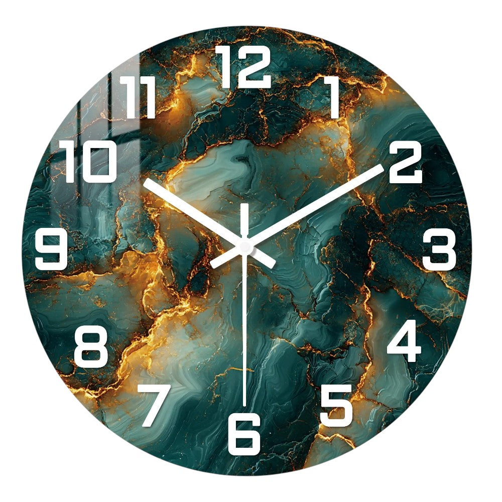 Horloge Murale Design Effet Marbre Bleu Sarcelle et Doré en MDF, Silencieuse et Élégante – Sarcelora