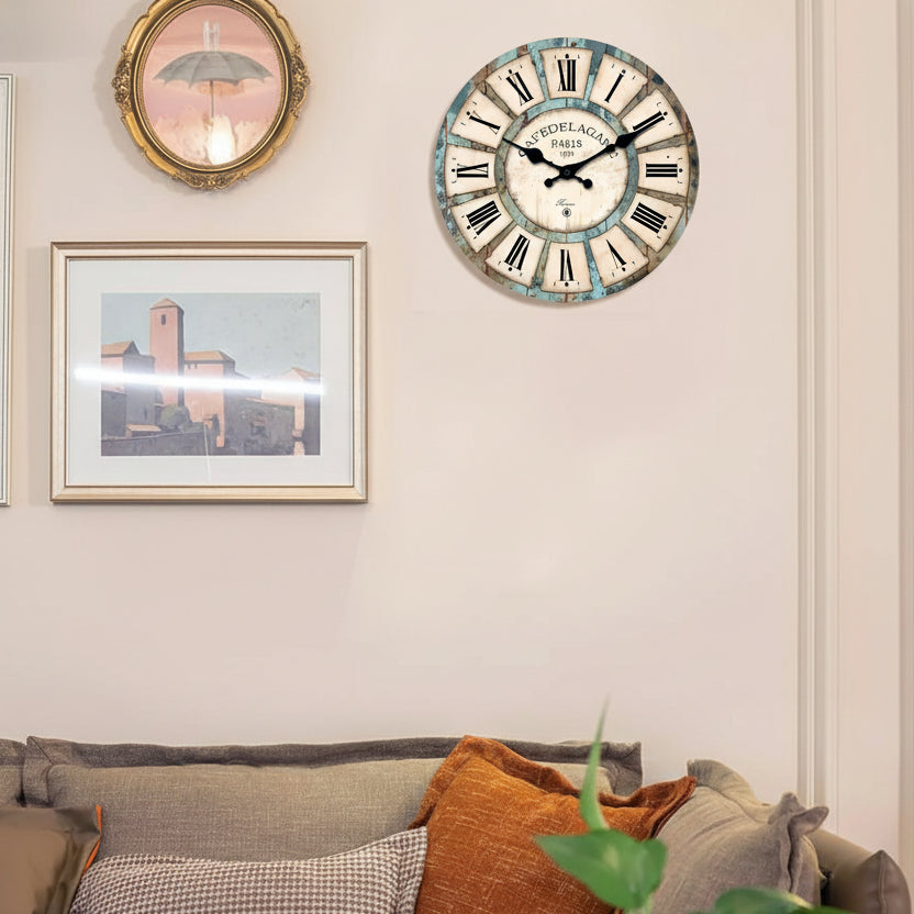 Horloge murale vintage en bois à motif grain naturel, silencieuse et décorative – Rustan