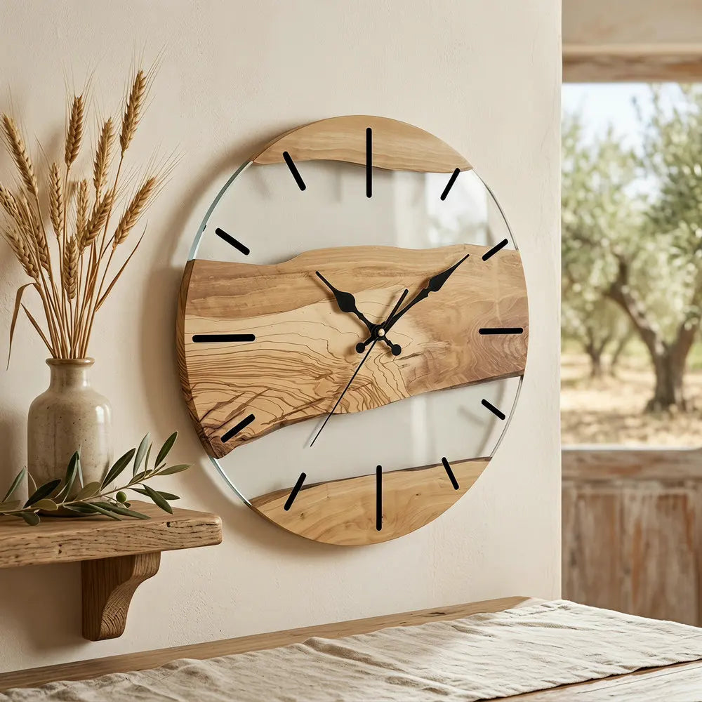 Horloge Murale Design en Verre Trempé Effet Bois, Silencieuse et Facile à Lire – Vernoa