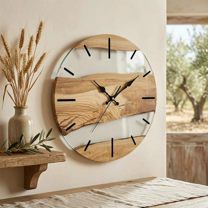Horloge Murale Design en Verre Trempé Effet Bois, Silencieuse et Facile à Lire – Vernoa