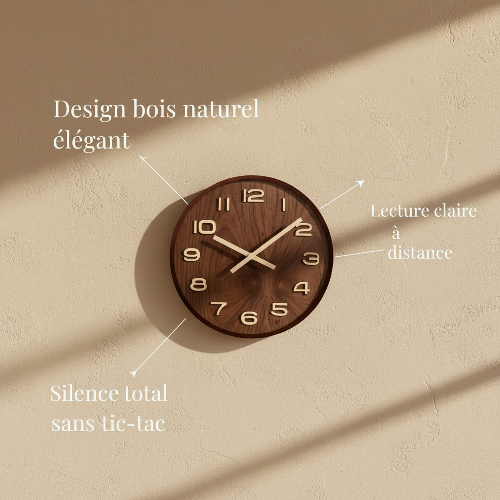 Horloge Murale Design Ronde en Bois de Noyer, Silencieuse et Naturelle – Tempora
