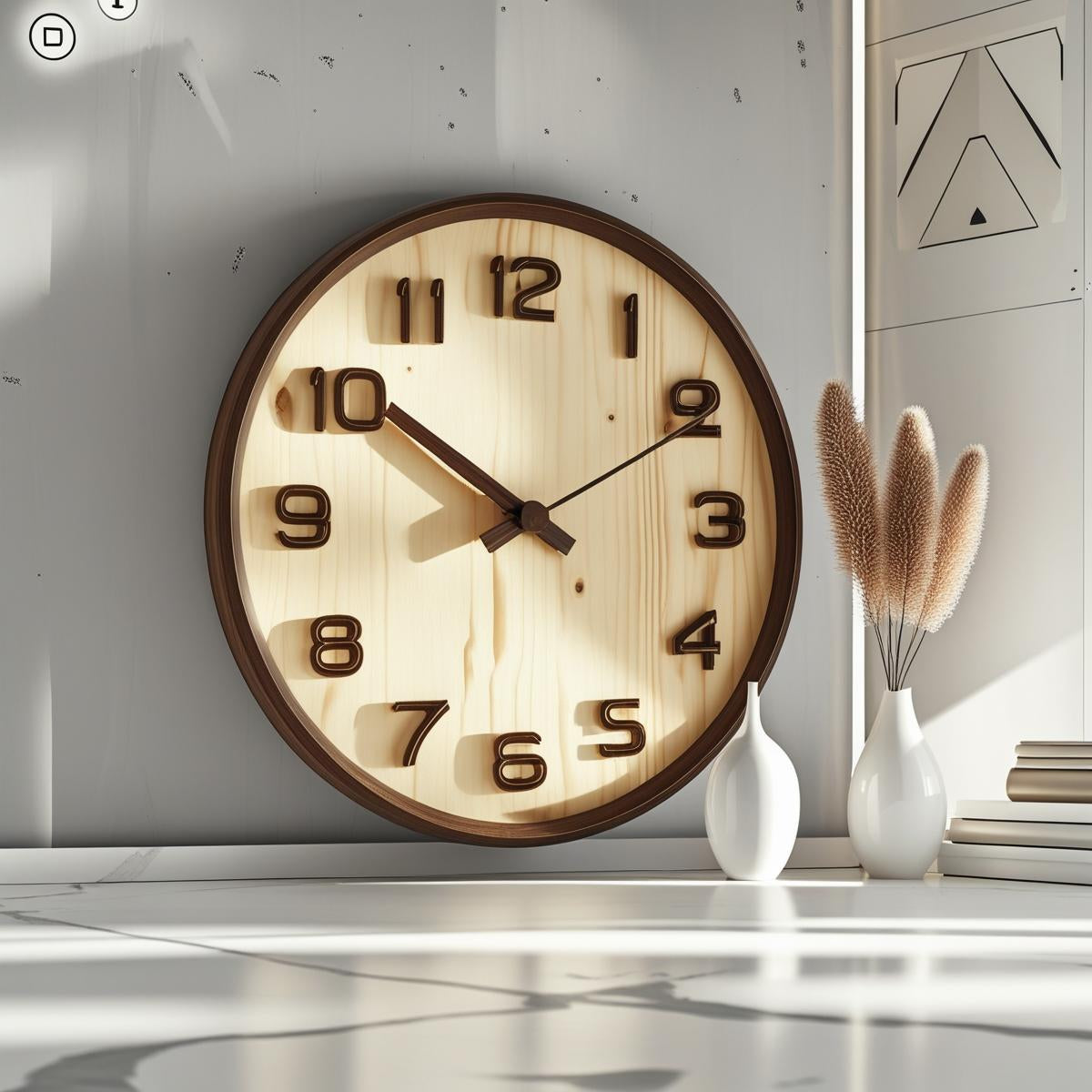 Horloge Murale Design Ronde en Bois de Noyer, Silencieuse et Naturelle – Tempora