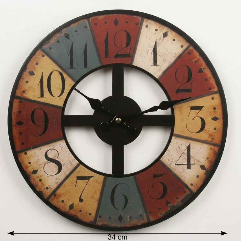 Horloge murale vintage rétro ajourée en bois MDF, silencieuse et décorative – Crossa