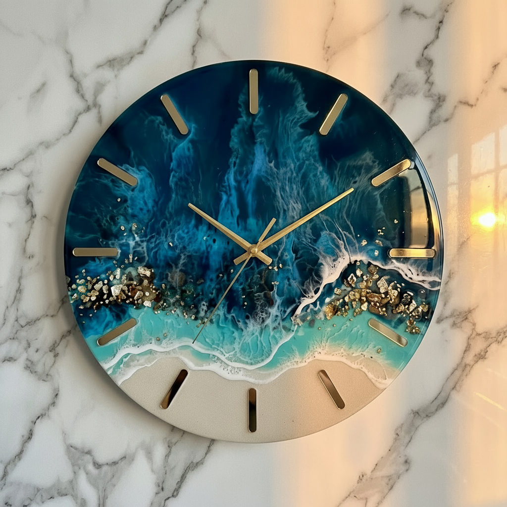 Horloge Murale Design Effet Marbre Résine – Océan