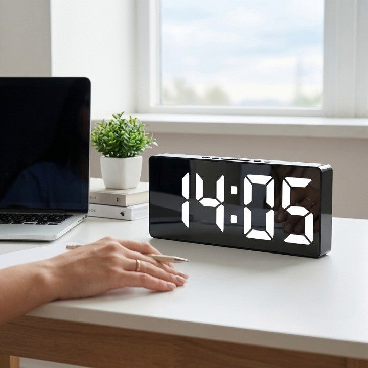 Horloge Murale Design LED Numérique Grand Écran Miroir, Multifonction et Rétroéclairée pour Salon ou Chambre – Glowo