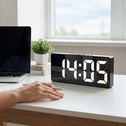 Réveil Miroir LED avec Commande Vocale et Snooze – Glowo
