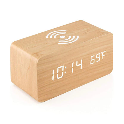Réveil en Bois avec Recharge Sans Fil et 3 Alarmes – Chroniva