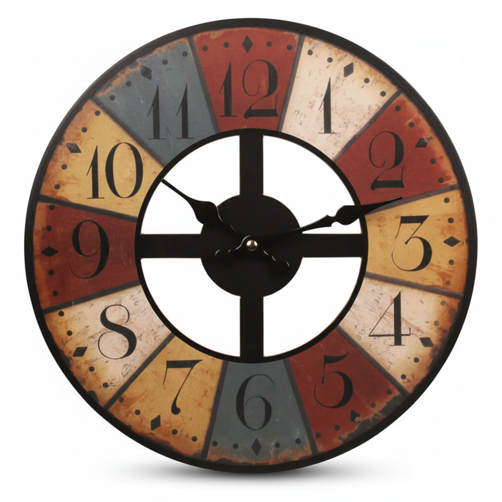 Horloge murale vintage rétro ajourée en bois MDF, silencieuse et décorative – Crossa