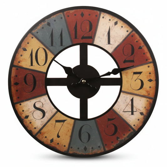 Horloge murale vintage rétro ajourée en bois MDF, silencieuse et décorative – Crossa