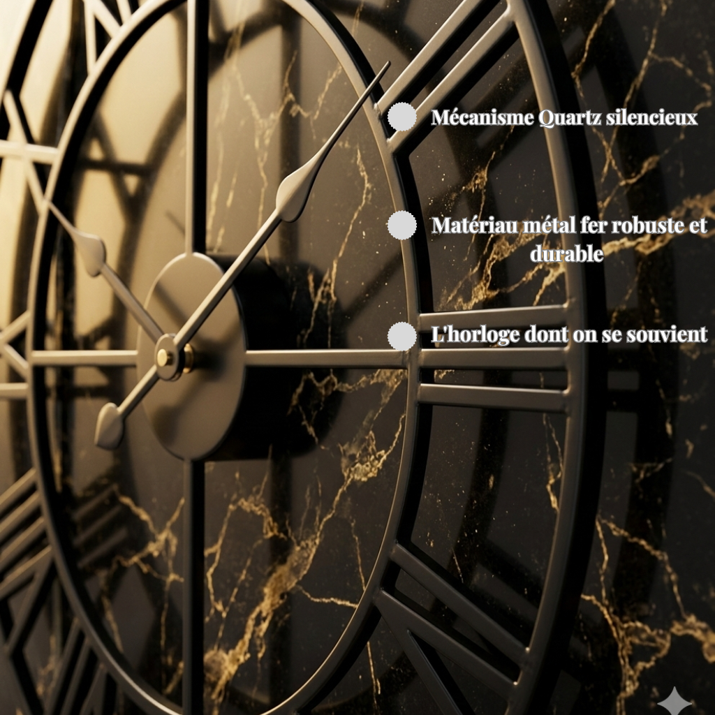 Horloge murale en métal 3D à chiffres romains, grand format et silencieuse – Woklok