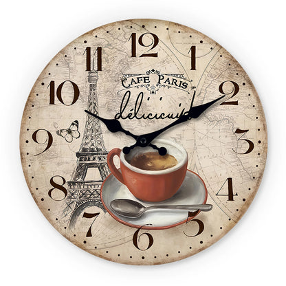 Horloge Murale Design Originale Motif Paris et Tour Eiffel, Analogique et Silencieuse – Paris Café