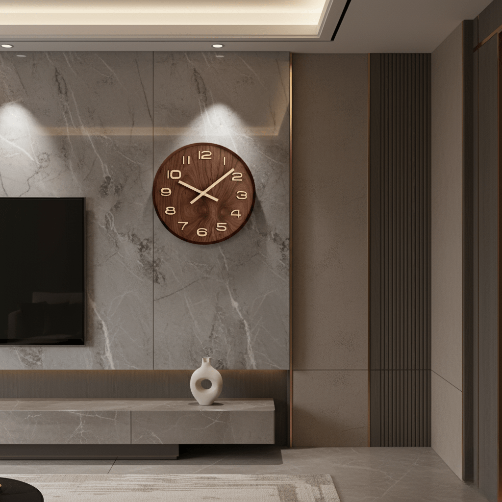 Horloge Murale Design Ronde en Bois de Noyer, Silencieuse et Naturelle – Tempora